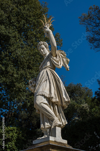 Sculpture of Ceres ( greek Demeter ) ancient roman goddess in Gardens of Boboli in Florence, Tuscany, Italy, Europe
