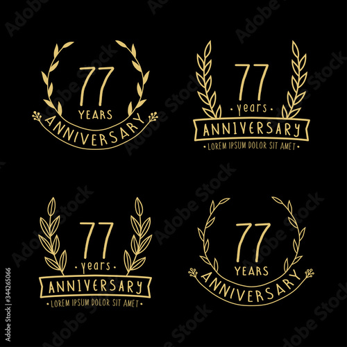 77 years anniversary logo collection. 77th years anniversary celebration hand drawn logotype. Vector and illustration. 