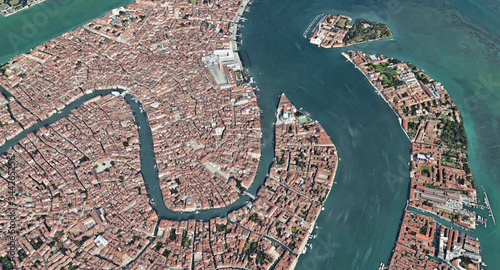 Venice Italy from the altitude of the quadrocopter, Grand canal, 2019 in 3D