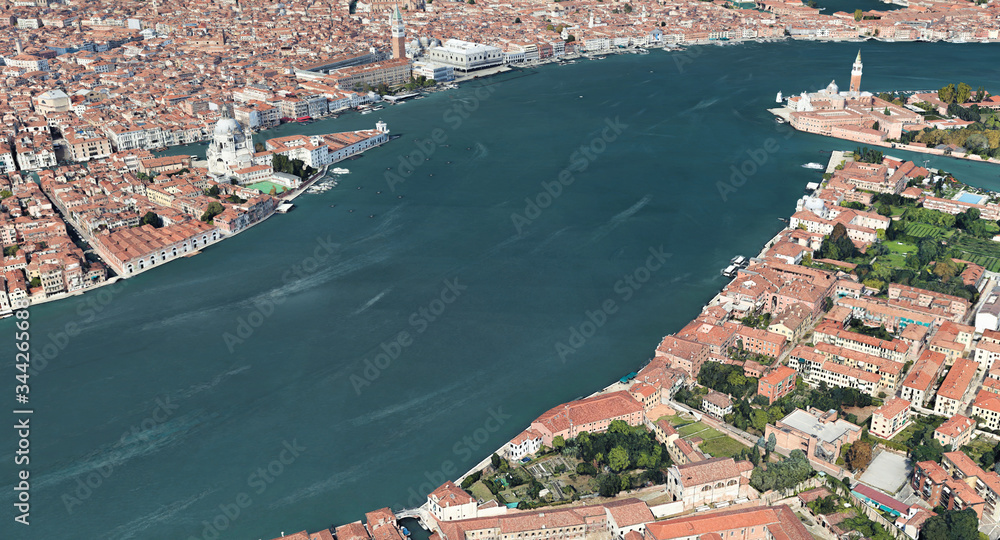 Venice Italy from the altitude of the quadrocopter, Grand canal, 2019 in 3D
