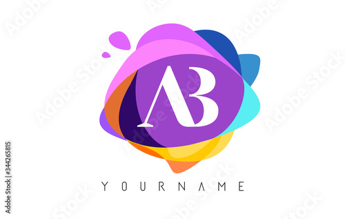 Letters AB A B logo with colorful splat and geometrical forms.