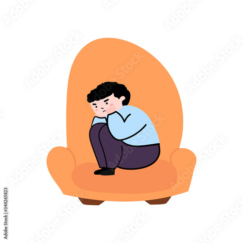 a man with an expression of resentment on his face is sitting on a chair. isolated vector illustrations on a white background.