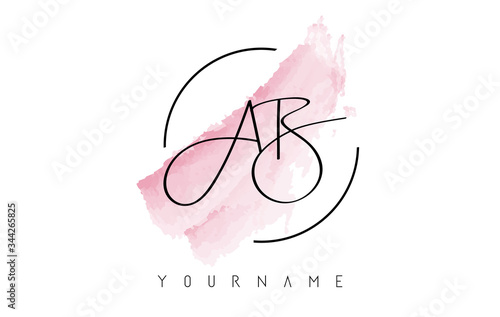 Handritten AB A B Letters Logo with Pink Pastel Watercolor Brush Stroke Concept.