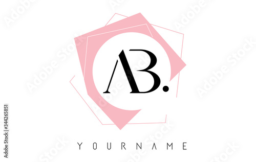 Geometric AB A B Letters with Pastel Pink Color Logo Design with Circle and Rectangular Shapes.