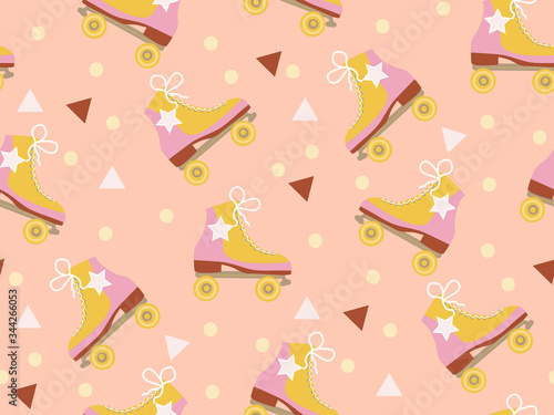 Retro roller skates pattern modern trendy hipster style. Background, endless repeating texture. Vector illustration