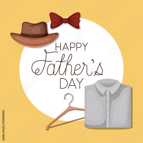 Happy fathers day and bowtie hanger hat and shirt vector design