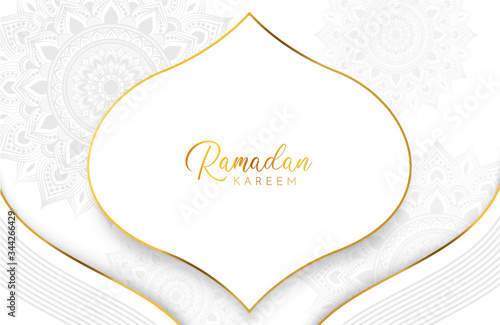 Ramadan kareem background with gold mandala and white paper cut ornament. Vector illustration for Islamic holy month celebrations. Place for your text