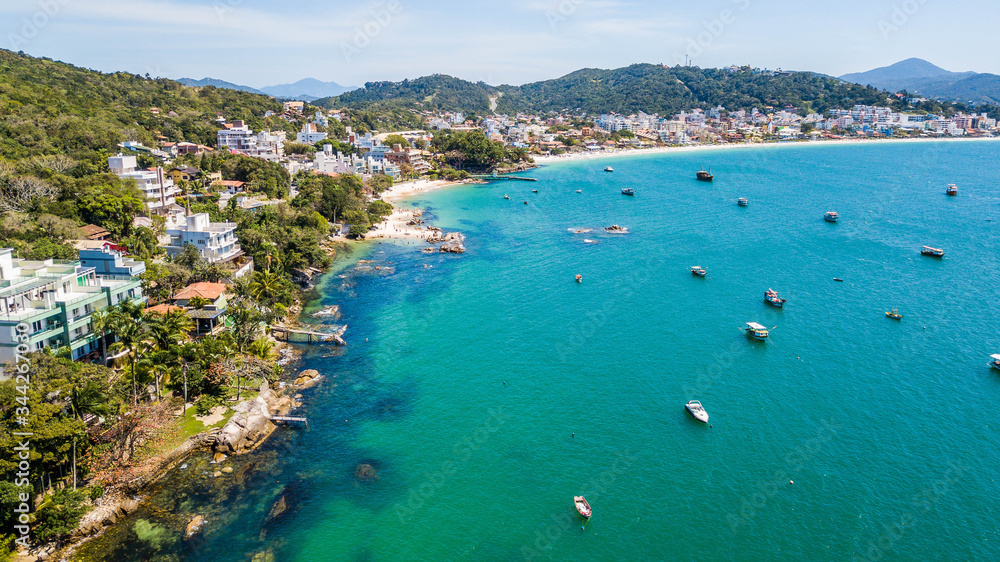 Naklejka premium Bombinhas - SC - Brazil. View to Lagoinha and Prainha beach. Aerial view beautiful tropical beach of Bombinhas – Brazil
