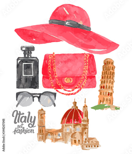 Italy fashion set watercolor 