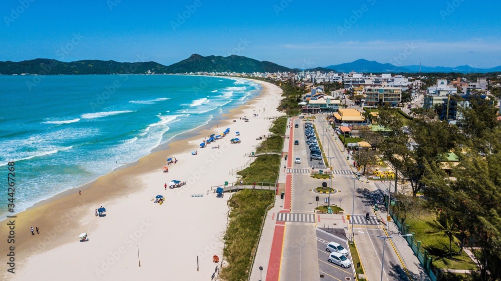 Bombinhas - SC - Brazil. View to Mariscal beach. Aerial panoramic view touristic beach of Bombinhas - Brazil