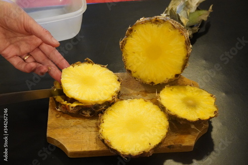 Sliced pineapple .