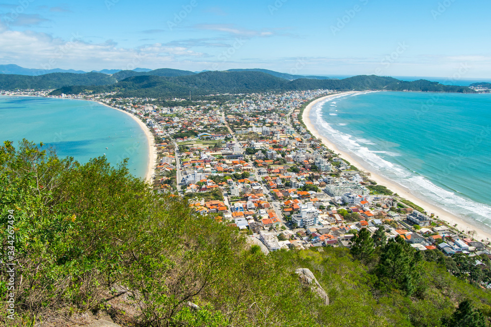 Bombinhas - SC - Brazil. View Canto Grande beach from the lookout of the Morro do Macaco in Bombinhas - Brazil