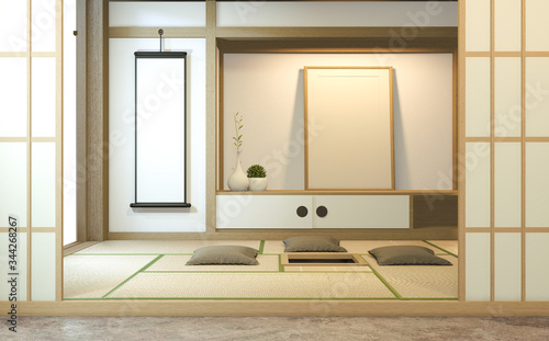 Canvas Print Nihon room design interior with door paper and cabinet shelf wall on tatami mat floor room japanese style