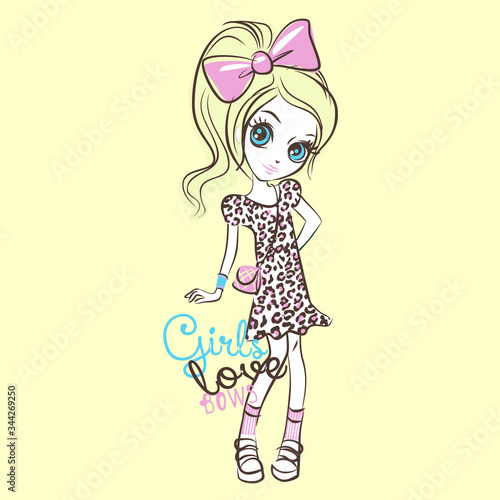 Pretty fashion girl vector character illustration. Girls love collection