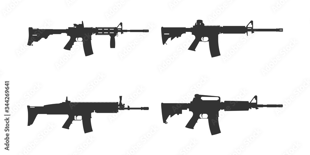 Set of assault rifle silhouette vector. AR machine gun