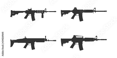 Set of assault rifle silhouette vector. AR machine gun