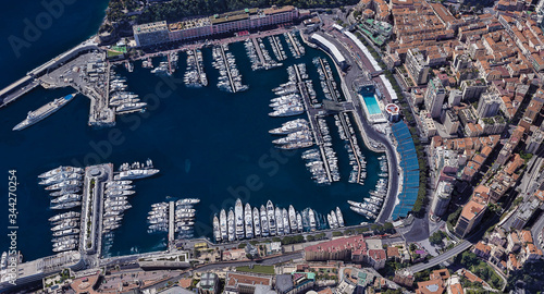 Monaco coast on the Mediterranean sea from the height of a drone flight