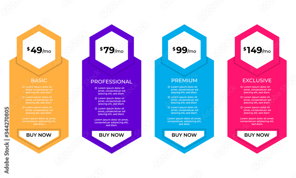 Set of pricing table, order, box, button, list,ui and ux for web design
