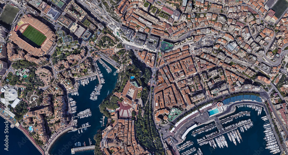 Monaco coast on the Mediterranean sea from the height of a drone flight Monaco coast on the Mediterranean sea from the height of a drone flight