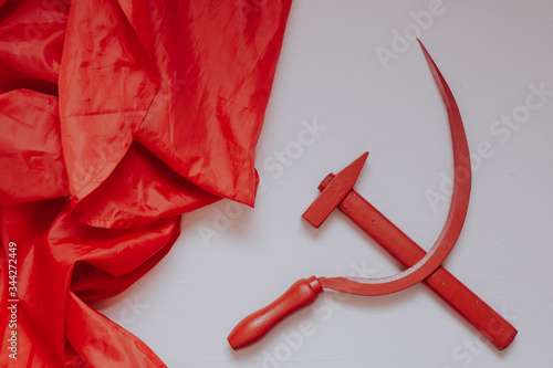 red sickle and hammer workers and peasants revolution photo