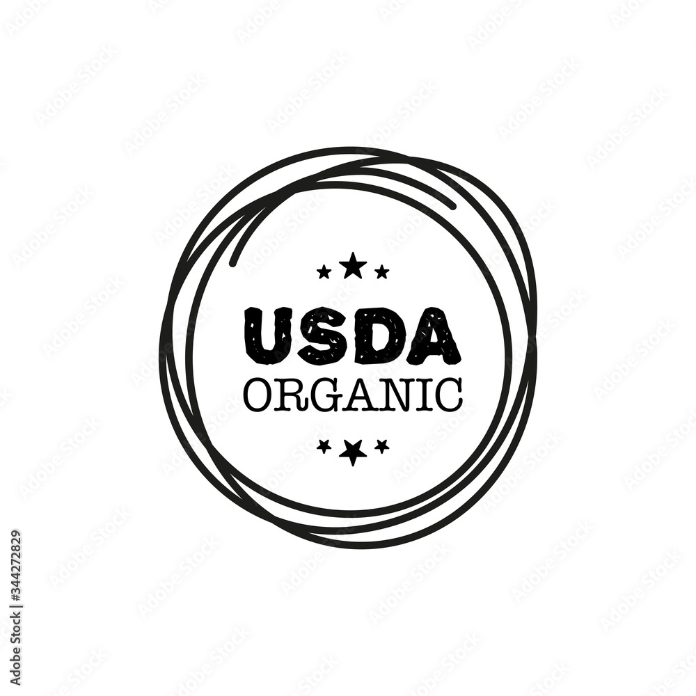 Vector black tags and badges with words and phrases on white background. USDA ORGANIC. Perfect for your business. Vector