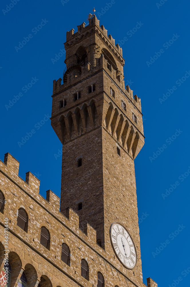 Famous tower of Palazzo Vecchio (The Old Palace).Florence, Italy