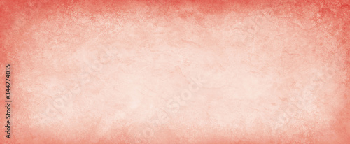 Pink coral paper texture background, white old faded parchment center and vintage grunge textured border