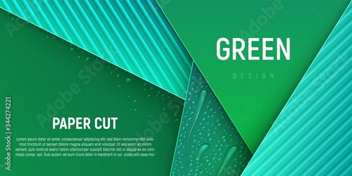 ECO green vector illustration. Different water drops lie on green gradient background.