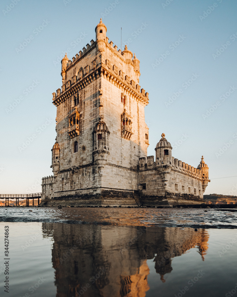 Famous Belem Tower in Lisbon, Portugal at sunset