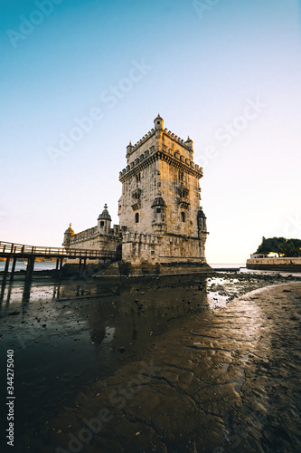 Famous Belem Tower in Lisbon, Portugal at sunset