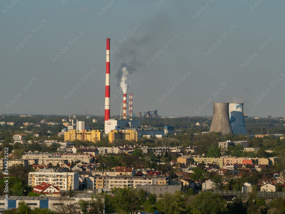 Cracow/Poland- 27/04/2020. View over power plant in Nowa Huta, the district of Cracow