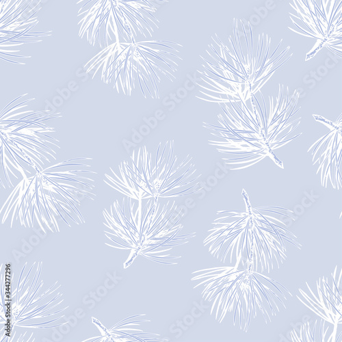 Seamless pattern with snowy cedar branches.
