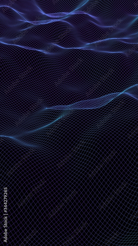 Abstract landscape on a dark background. Cyberspace purple grid. hi tech network. 3D illustration Abstract landscape on a dark background. Cyberspace purple grid. hi tech network. 3D illustration