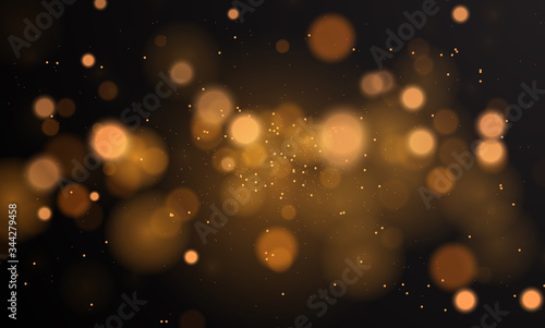 Abstract magical background with bokeh lights effect, black and white, silver, gold glitter for Christmas, for your banner, post