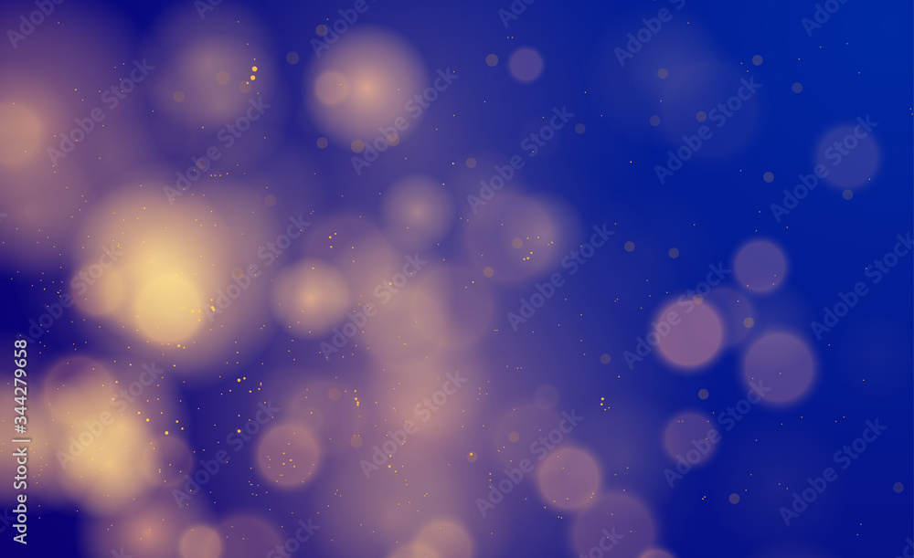 Abstract magical background with bokeh lights effect, blue, silver, gold glitter for Christmas, for your banner, post
