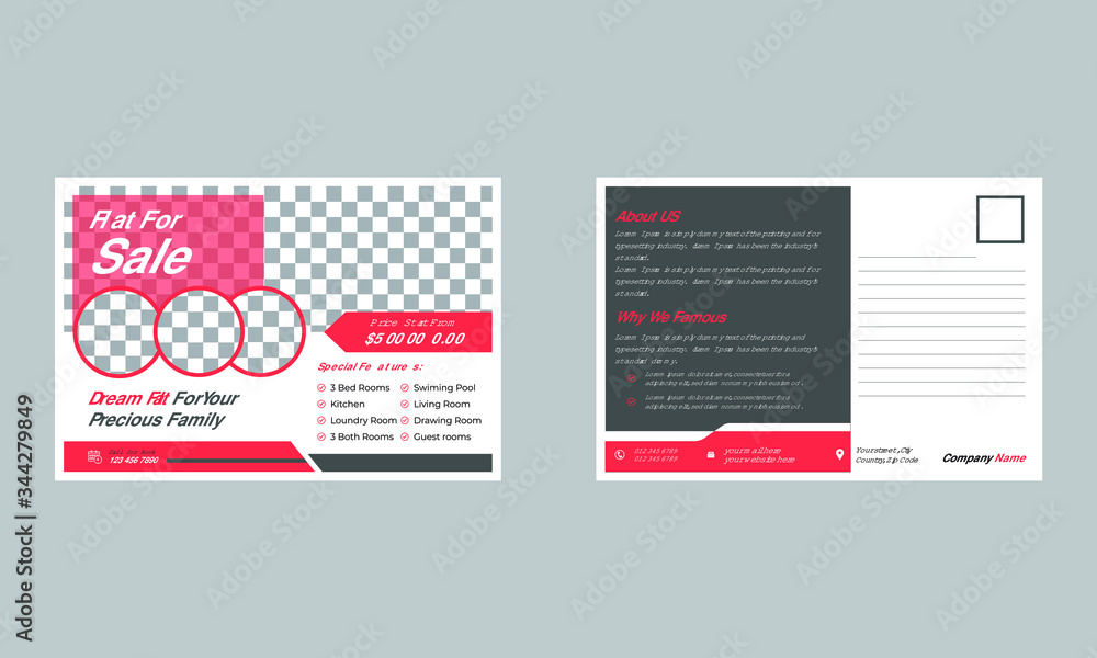 Minimal and Creative Real Estate Post Card Design Template Interior and Pro Vector Illustration Minimal and Creative Real Estate Post Card Design Template Interior and Pro Vector Illustration