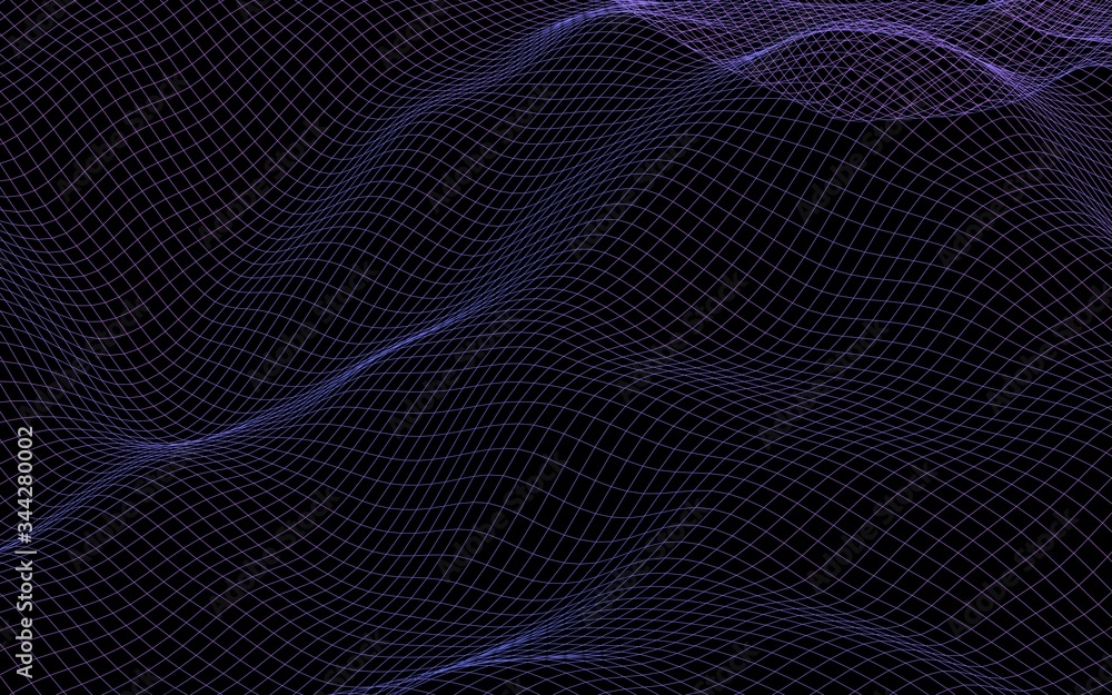 Abstract landscape on a dark background. Cyberspace navy blue grid. hi tech network. 3D illustration Abstract landscape on a dark background. Cyberspace navy blue grid. hi tech network. 3D illustration