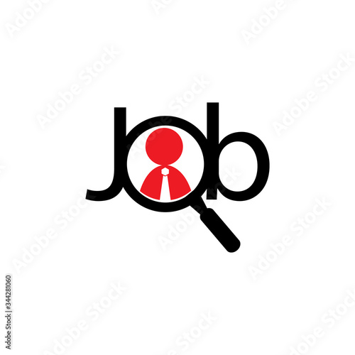 The word job letter with abstract magnifying glass and people