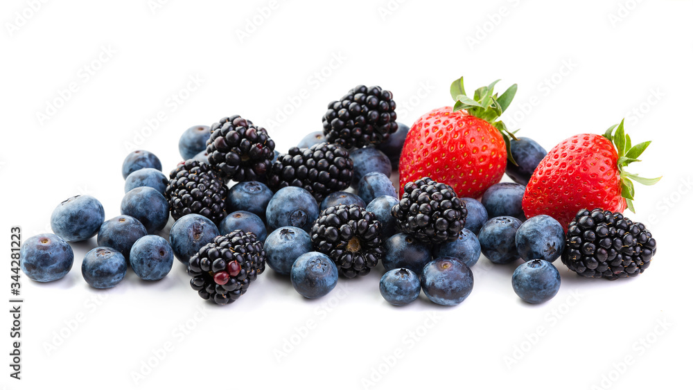Berries Strawberries, blackberries and blueberries. Isolate on white background Berries Strawberries, blackberries and blueberries. Isolate on white background