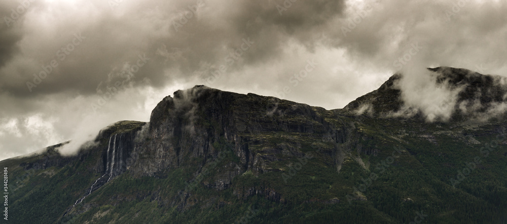 The mountain landscape with clouds, Norway, Hemsedal.