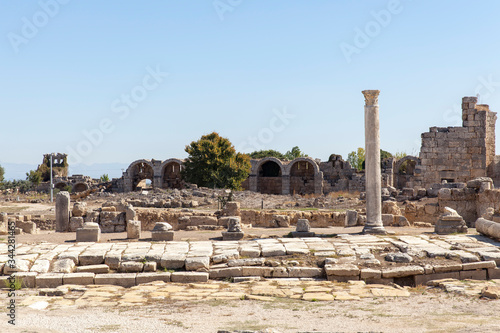 view of the ancient city of Perge in Turkey Antalya.