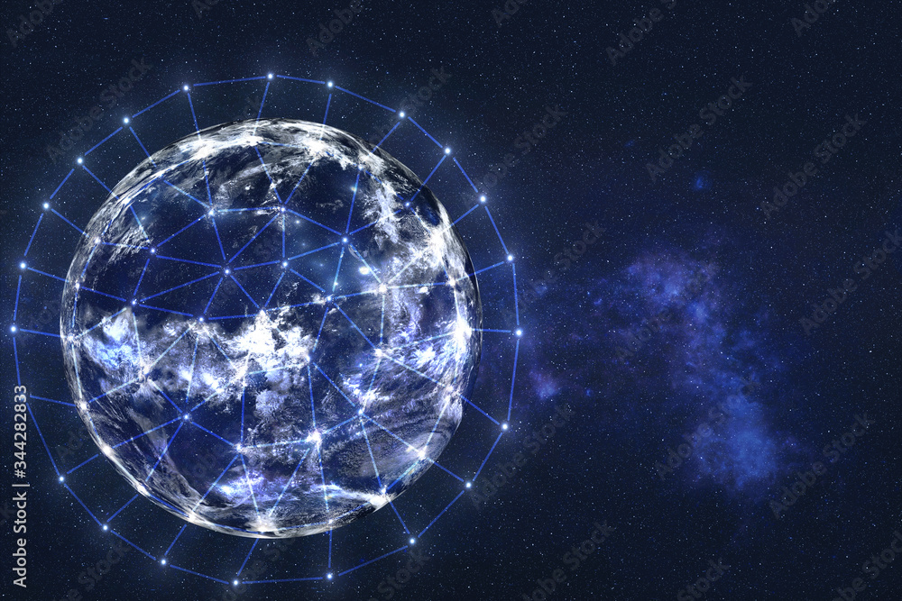 Earth planet of solar system at night. Data exchange and global network over the world. Science fiction wallpaper. Elements of this image were furnished by NASA. Earth planet of solar system at night. Data exchange and global network over the world. Science fiction wallpaper. Elements of this image were furnished by NASA.