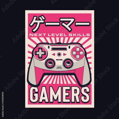 video game design, joystick illustration, tee shirt graphics, gamers typography