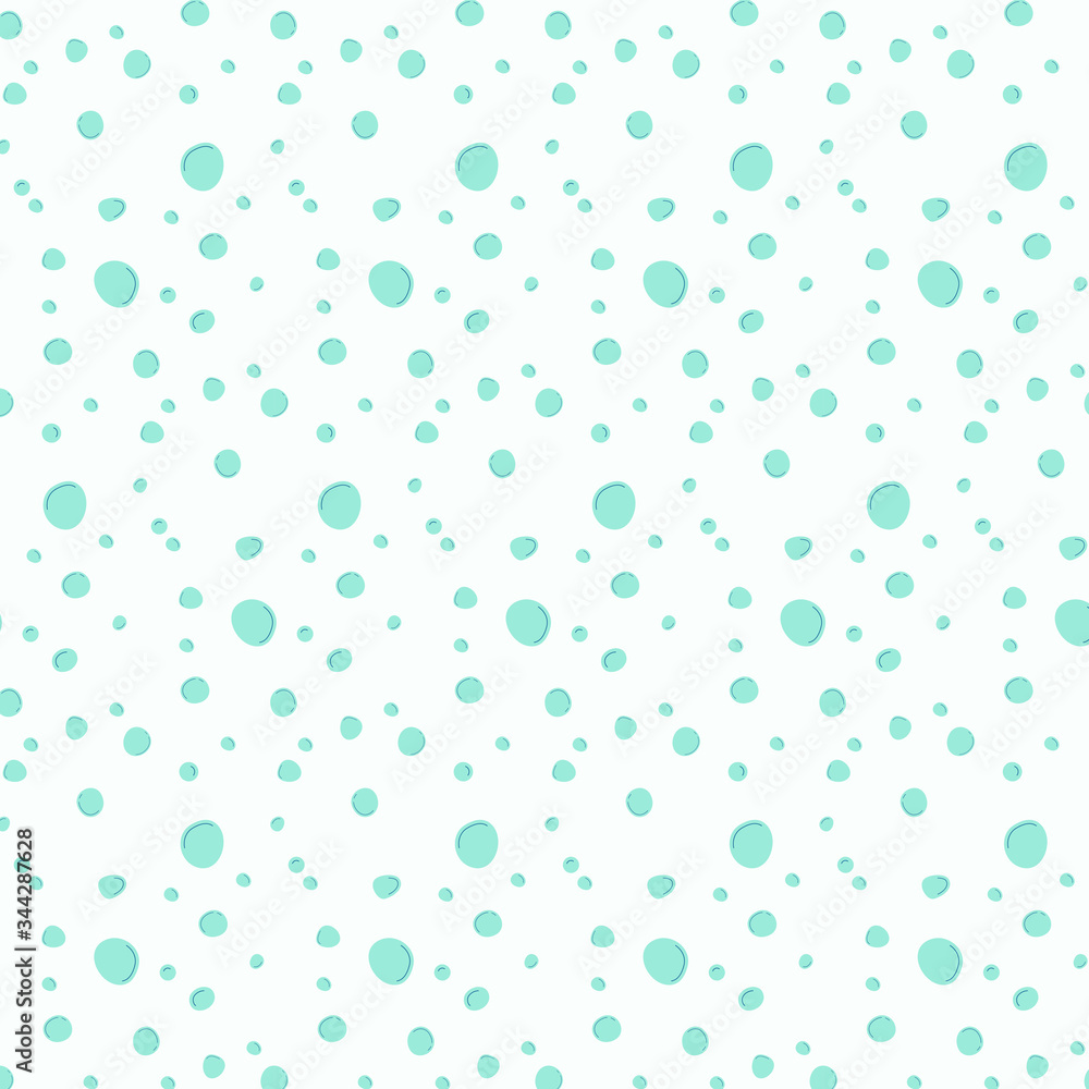 Light green and blue hand drawn chaotic soap bubbles pattern on light turquoise background. Abstract vector seamless  for fabrics, wrapping, backdrops, banners, prints, cards, decoration and covers.