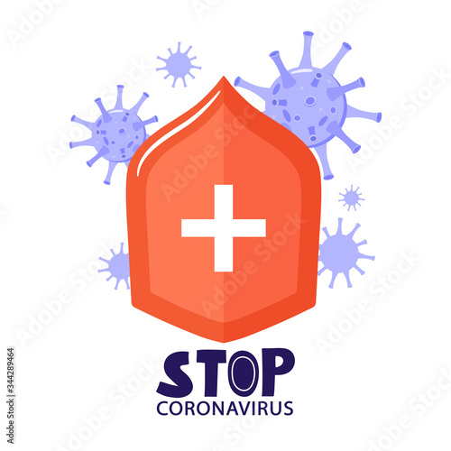 Stop 2019-nCoV Coronavirus. Virus pandemic protection concept with shield. Vector banner illustration.