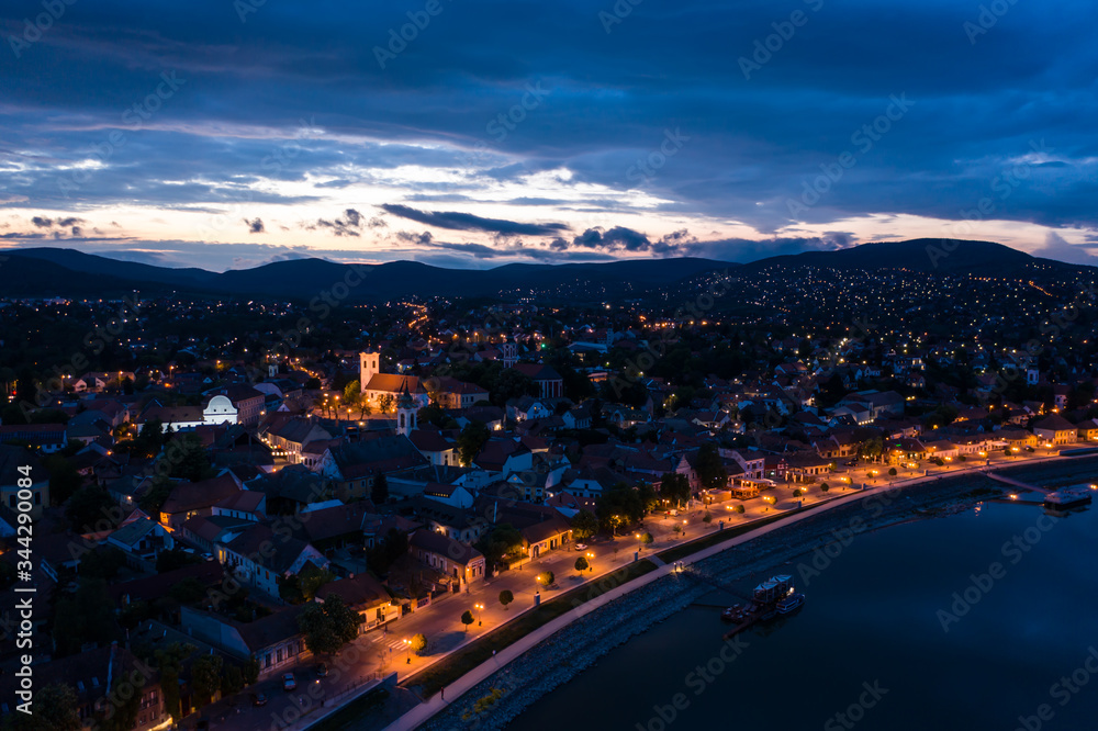 Szentendre, Hungary - illuminated city after sunset time.