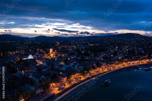 Szentendre, Hungary - illuminated city after sunset time.