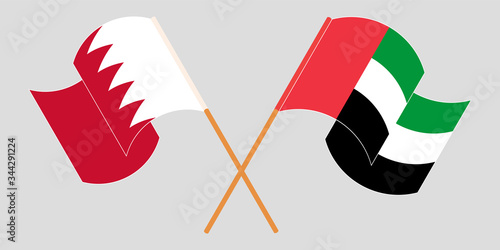 Crossed and waving flags of Bahrain and the United Arab Emirates