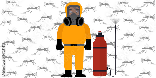 Disinfector kills mosquitoes. Kill mosquito, flat icon design, logo. Pest Control Logo Template. Insect Vector Design.