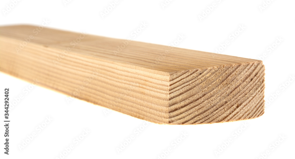 Wooden beam isolated on a white background. Pine tree.